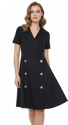 Poshery Reworked Women Wrap Black Above Knee/Mid Thigh Length Dress