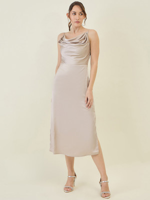 AAYU Women A-line Beige Below Knee Dress