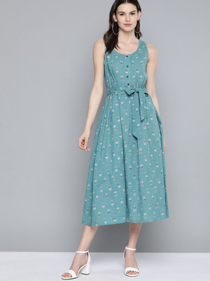 HERE&NOW Women A-line Green Midi/Calf Length Dress