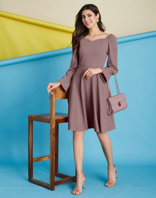 Moda Rapido Women Fit and Flare Purple Knee Length Dress