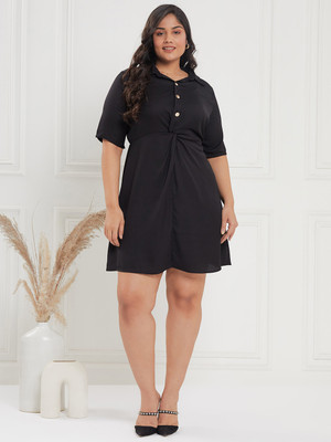 CURVE BY KASSUALLY Women A-line Black Above Knee/Mid Thigh Length Dress