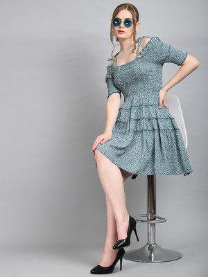 PRETTY LOVING THING Women Fit and Flare Green Mini/Short Dress