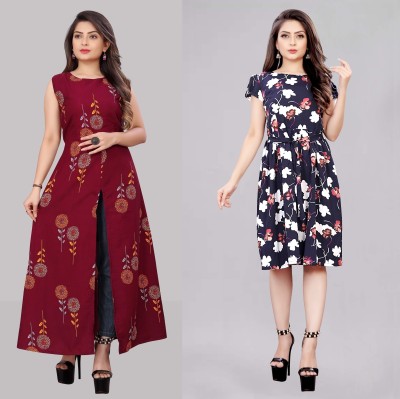 tanvi creation Women Fit and Flare Maroon Dress