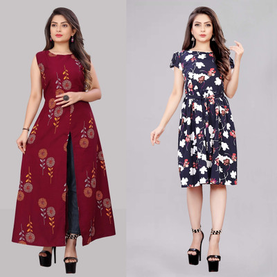 Modli 20 Fashion Women Fit and Flare Maroon Below Knee Dress
