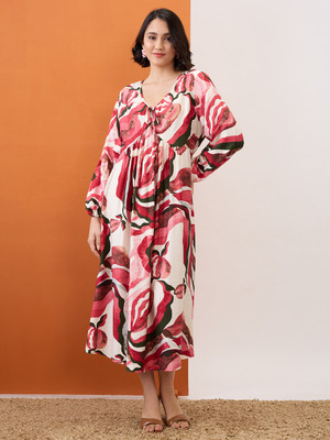 Globus Women Fit and Flare Multicolor Midi/Calf Length Dress