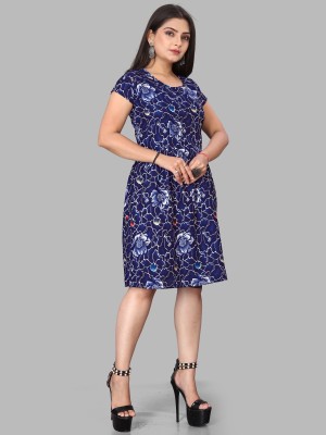 Threadhunter Women Fit and Flare Blue Dress