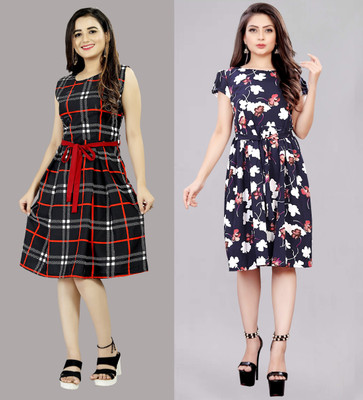 Modli 20 Fashion Women Fit and Flare Blue Knee Length Dress