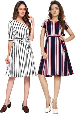 Gurudev Fashionn Women A-line Multicolor Above Knee/Mid Thigh Length Dress