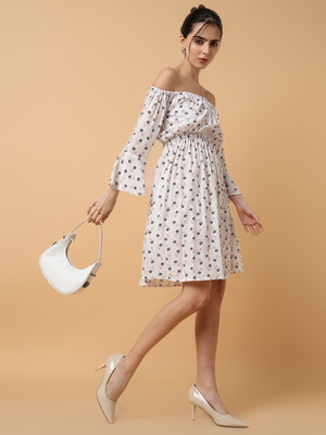 SHOWOFFFF Women A-line White Knee Length Dress