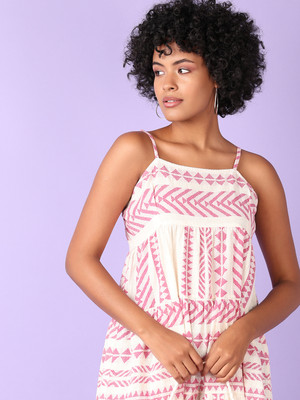 V-MART Women A-line Pink Above Knee/Mid Thigh Length Dress