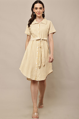 Tamina Women A-line Yellow Below Knee Dress