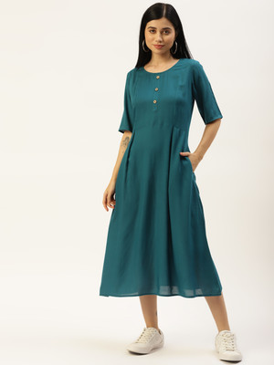 BRINNS Women Fit and Flare Red Midi/Calf Length Dress