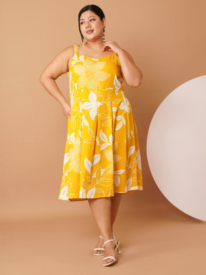U&F Women Fit and Flare Yellow Midi/Calf Length Dress
