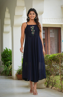 IKRASS Women A-line Blue Midi/Calf Length Dress