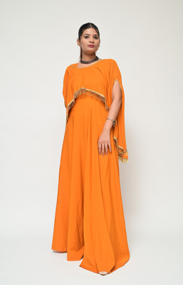 diyaz Women Fit and Flare Yellow Maxi/Full Length Dress