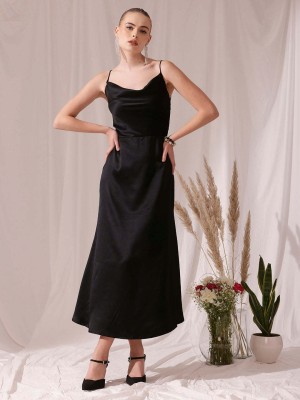 STREET9 Women Fit and Flare Black Dress