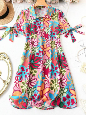 RIEKA Women Fit and Flare Pink Midi/Calf Length Dress