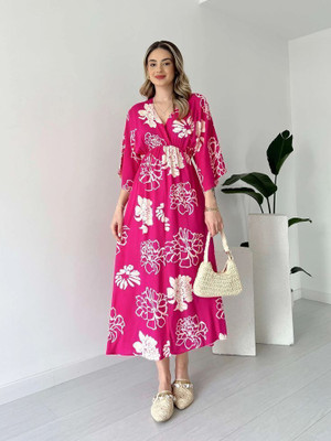 Fashion2wear Women Fit and Flare Pink Midi/Calf Length Dress