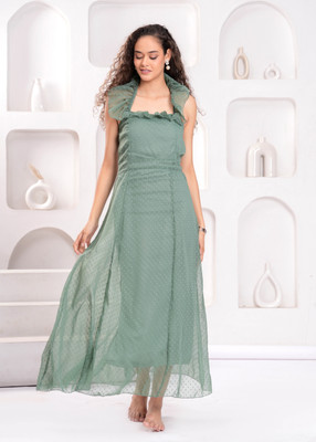 Highlight fashion export Women Fit and Flare Green Maxi/Full Length Dress