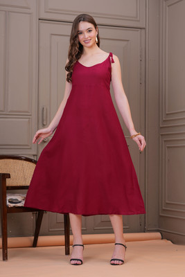 kapdasthan Women Maxi Maroon Above Knee/Mid Thigh Length Dress