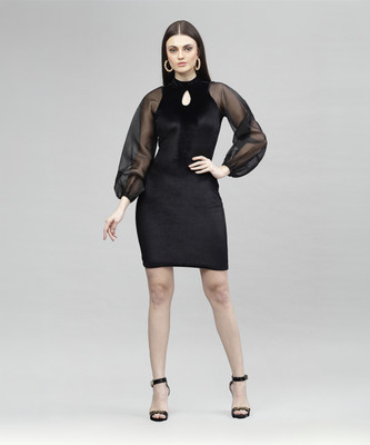 KASSUALLY Women Sheath Black Above Knee/Mid Thigh Length Dress