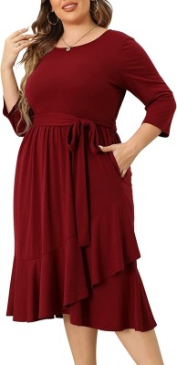 Tashvika's Women Fit and Flare Maroon Dress