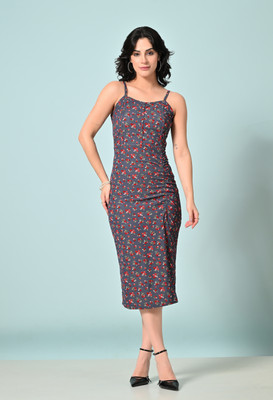 Moshe Women Bodycon Grey Below Knee Dress