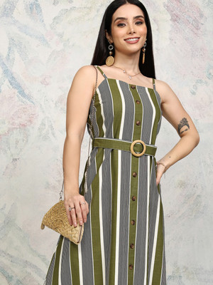 Tokyo Talkies Women Fit and Flare Green Ankle Length Dress