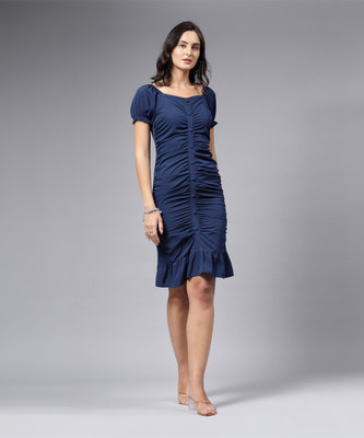 AAYU Women Bodycon Blue Knee Length Dress