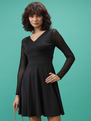 Tokyo Talkies Women Fit and Flare Black Above Knee/Mid Thigh Length Dress