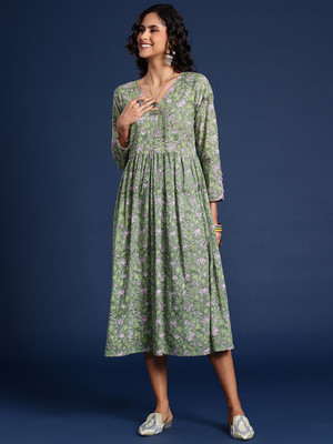 Taavi Women A-line Green Maxi/Full Length Dress