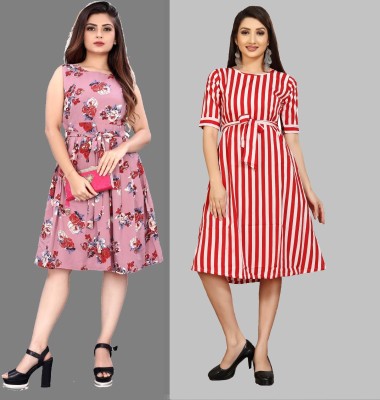 maruti fab Women Fit and Flare Pink, Red Dress