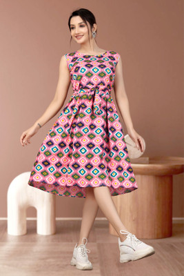 HOUSE OFF COMMON Women A-line Multicolor Knee Length Dress