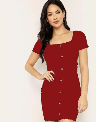 Whitewhale Women Bodycon Red Above Knee/Mid Thigh Length Dress