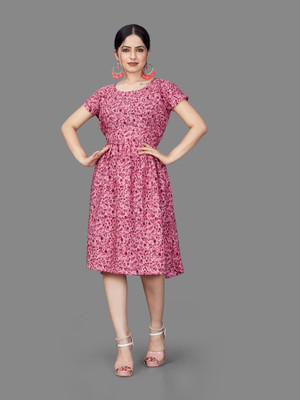 Threadhunter Women Fit and Flare Green Midi/Calf Length Dress