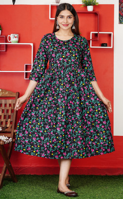 HARIOMCOLLECTIO Women Floral Print Gown Kurta(Multicolor)