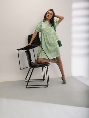 VERO MODA Women A-line Light Green, White, Pink Dress