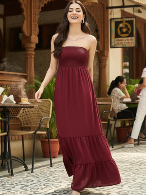 Uptownie Women Maxi Maroon Full Length Dress