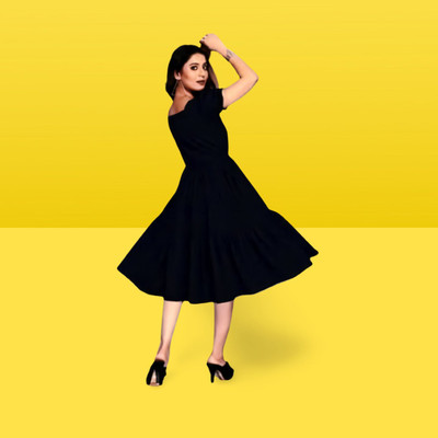 HouseOfCommon Women Fit and Flare Black Below Knee Dress