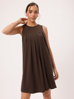 Dressberry Women A-line Brown Above Knee/Mid Thigh Length Dress