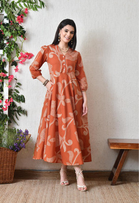 DECKEDUP Women Fit and Flare Brown Maxi/Full Length Dress