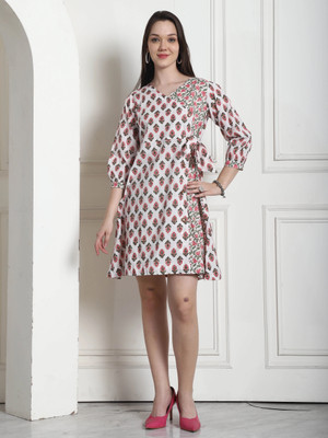Rajnandini Women A-line White Above Knee/Mid Thigh Length Dress
