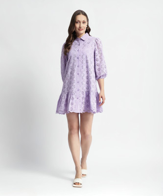 MADAME Women A-line Purple Mini/Short Dress