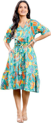 Anurang Women A-line Green Midi/Calf Length Dress