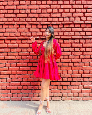 TANDUL Women Fit and Flare Pink Above Knee/Mid Thigh Length Dress