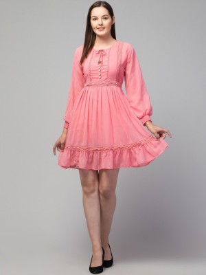 69 FASHION STREET Women Fit and Flare Pink Dress