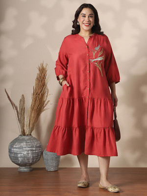 Globus Women A-line Red Midi/Calf Length Dress
