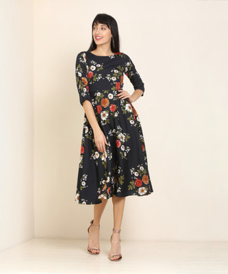 Tokyo Talkies Women Fit and Flare Multicolor Below Knee Dress