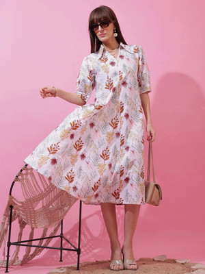 Sheetal Accociates Women A-line White Below Knee Dress