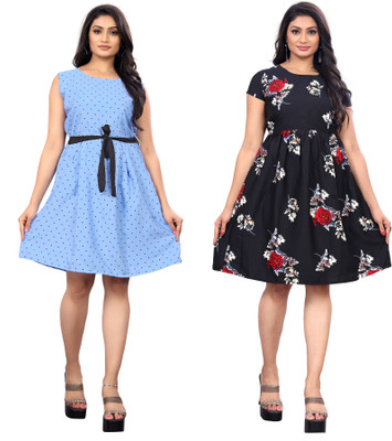 SARVOPAREE CREATION Women A-line Multicolor Above Knee/Mid Thigh Length Dress